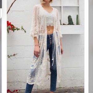 SOL Sheer Lace Embroidered Kimono Duster